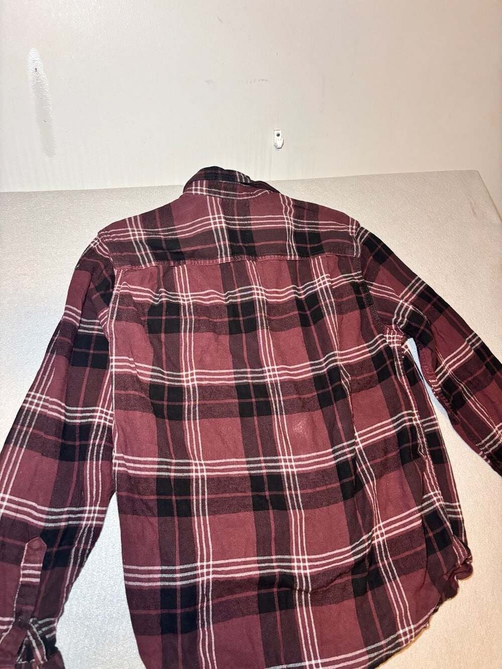George Plaid Flannel Shirt Size M Burgundy Black Long Sleeve
